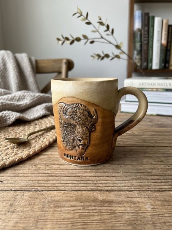 Cold Mountain Pottery Other - Cold Mountain Pottery 2017 Montana Bison Mug 3D Buffalo Handcrafted Stoneware